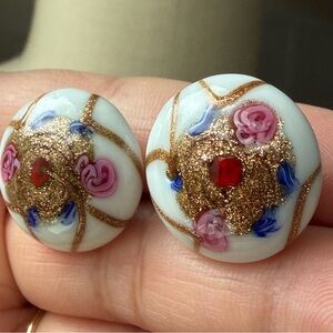 VINTAGE | Italian Venetian Murano “Wedding Cake” White Blue Pink Glass Earrings